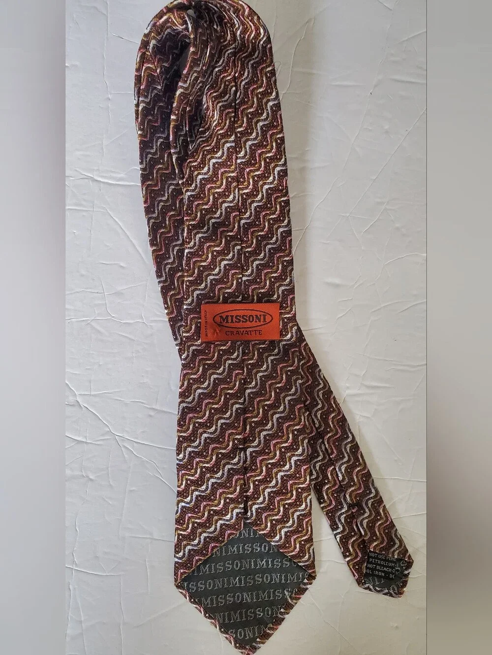 Missoni Designer Necktie Cravatte Multicolor Chevron 100% Silk Made In Italy
